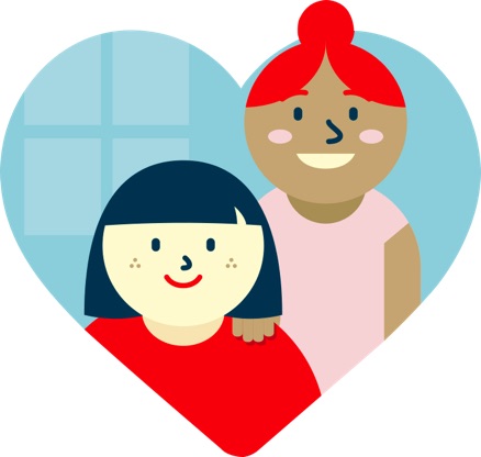 Dessin de deux personnes souriantes dans un cœur