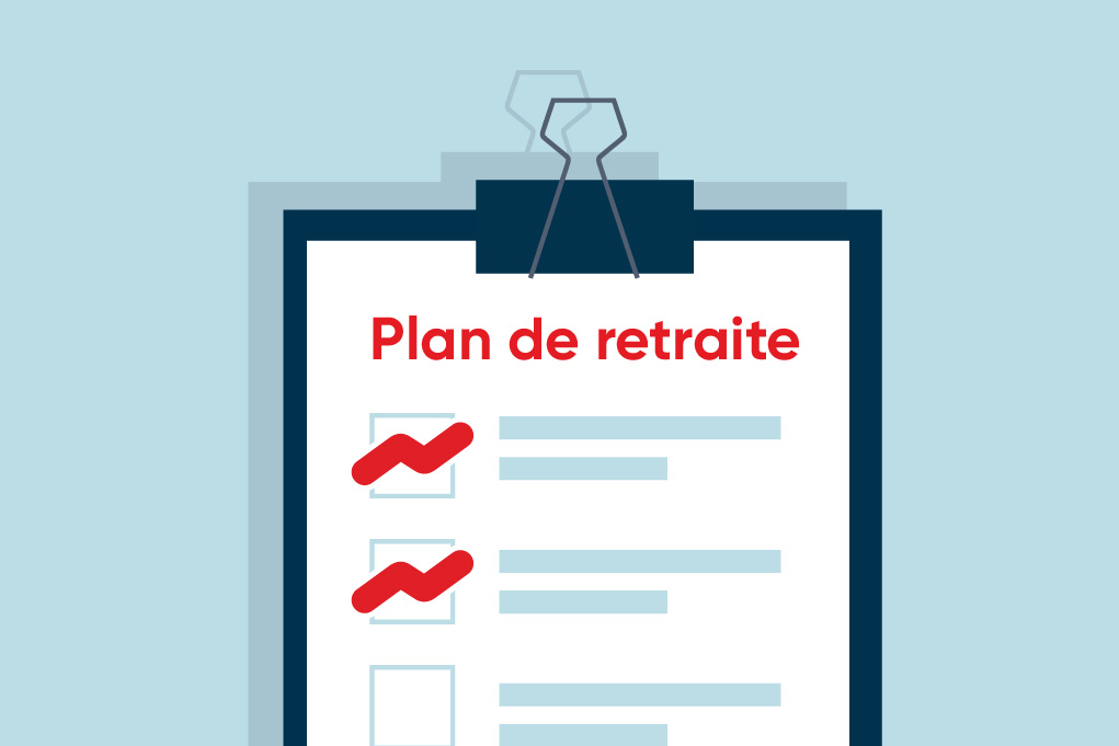 Dessin d’un document à cocher avec les étapes d’un plan de retraite