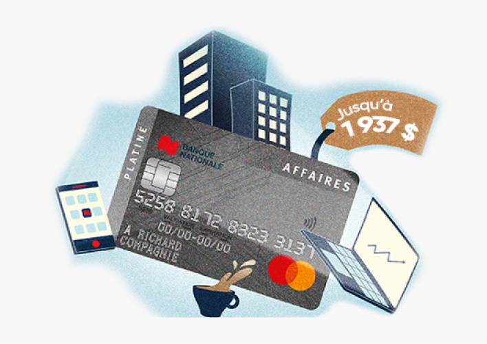 Photo de la carte de crédit Mastercard Platine Affaires avec une étiquette indiquant la valeur de 1 937 $ 