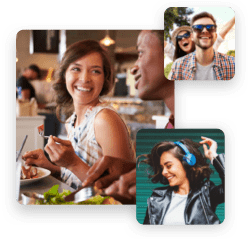 Collage de 3 photos montrant des personnes souriantes qui profitent de bons moments   