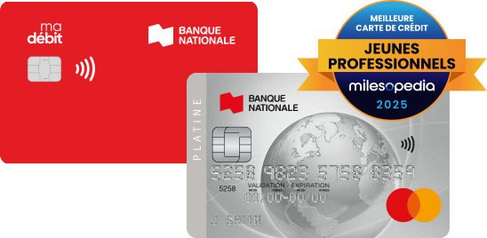 Photo de la carte de débit Banque Nationale et de la carte de crédit Mastercard Platine