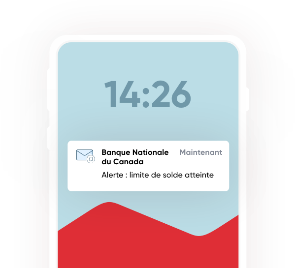 Photo d’un écran de téléphone cellulaire avec un message d’alerte par courriel de la Banque Nationale du Canada