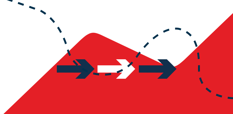 Dessin de flèches et d’une ligne pointillée sinueuse sur fond de vague évoquant le logo de la Banque Nationale