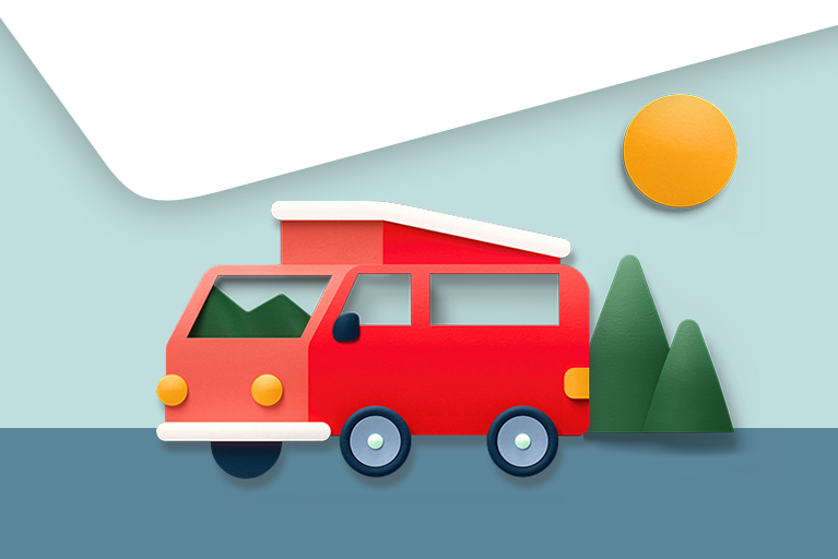 Illustration d’une caravane représentant le type de projets que vous pourriez réaliser avec de l’épargne, des placements et l’aide de la Banque Nationale