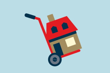 Dessin représentant une maison sur un charriot 