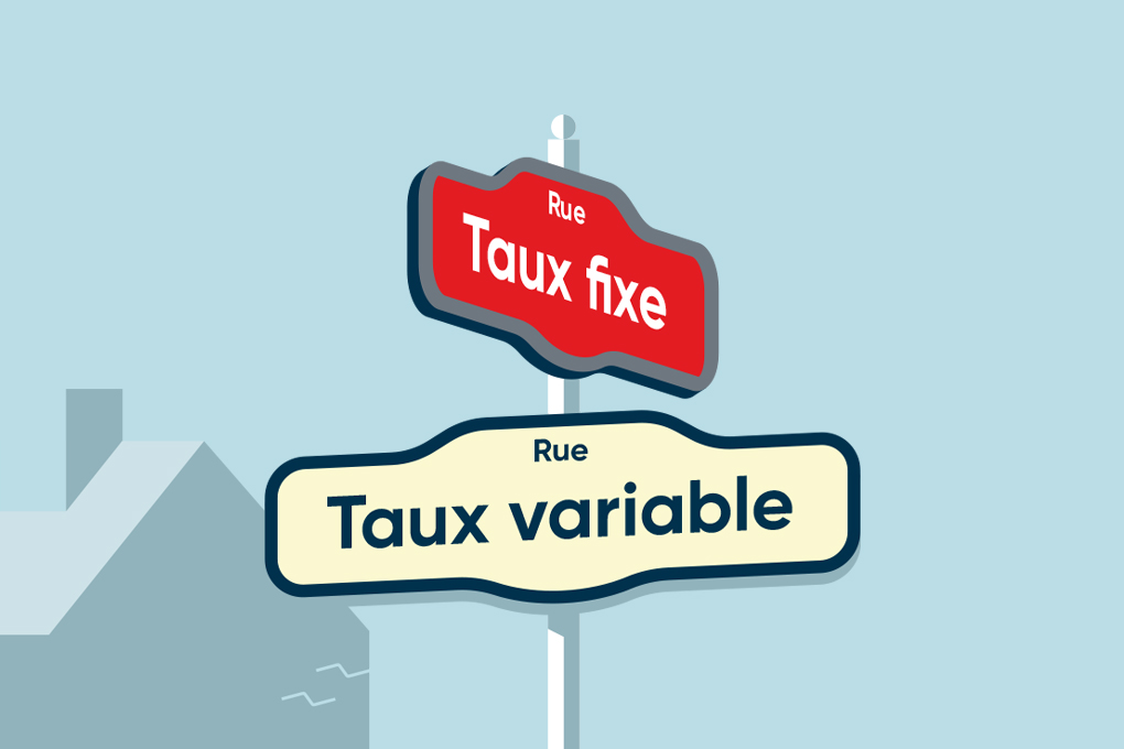 Dessin de deux panneaux indiquant taux fixe et taux variable